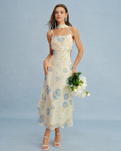 Women's Beige Maxi Dress with Bow Detail