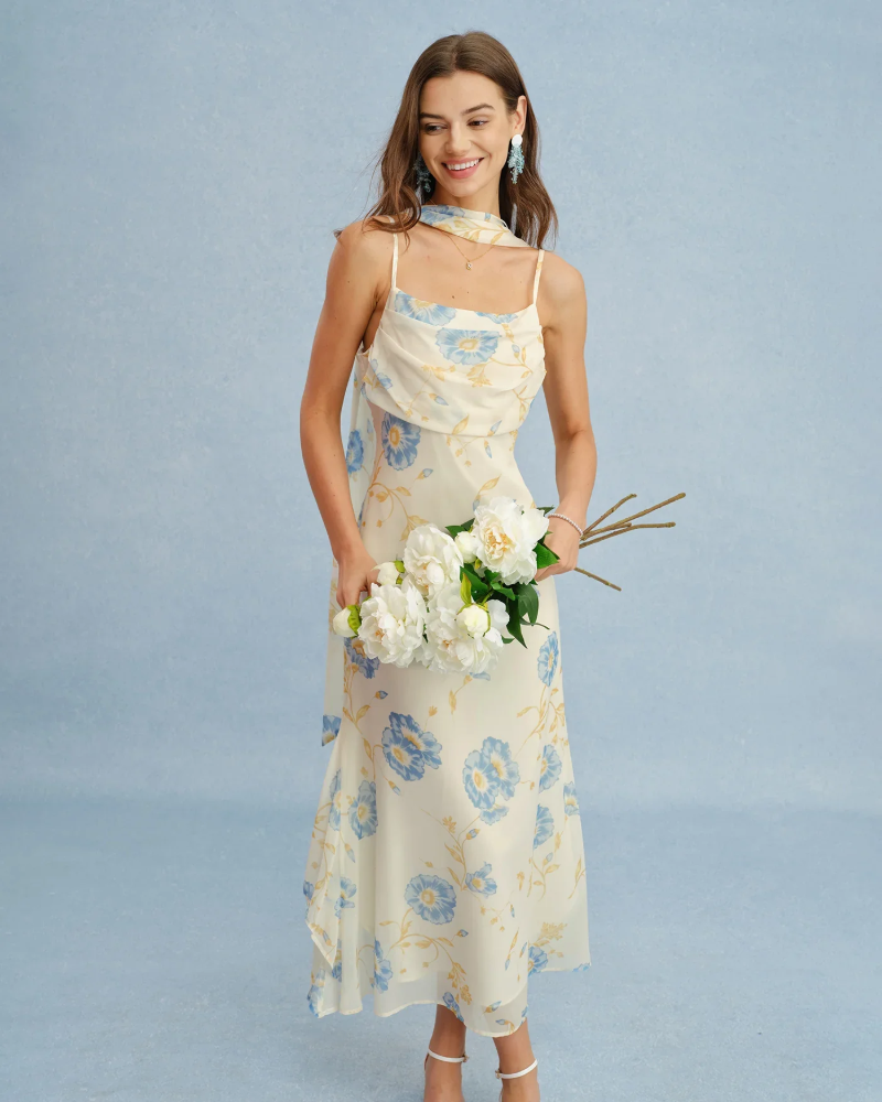 Women's Beige Maxi Dress with Bow Detail