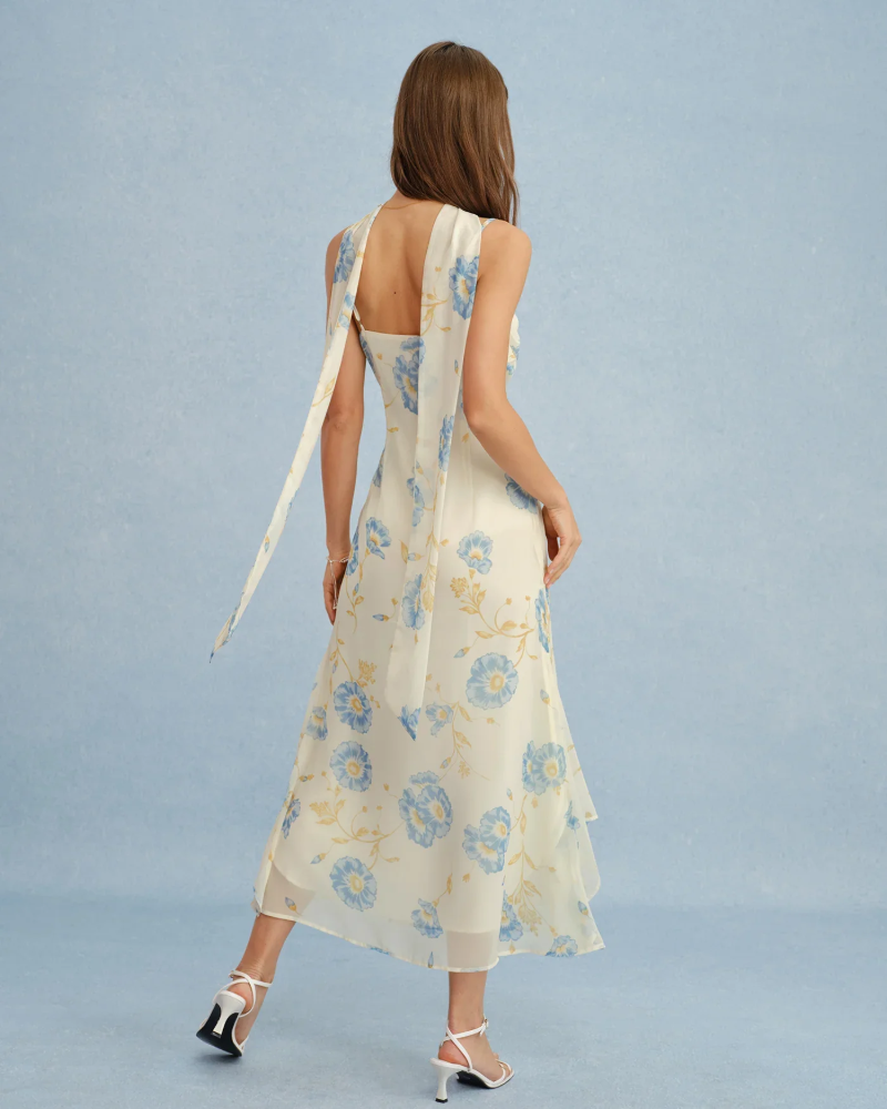 Women's Beige Maxi Dress with Bow Detail