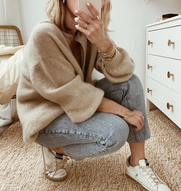 Women's Oversized Knit Cardigan with Button Front