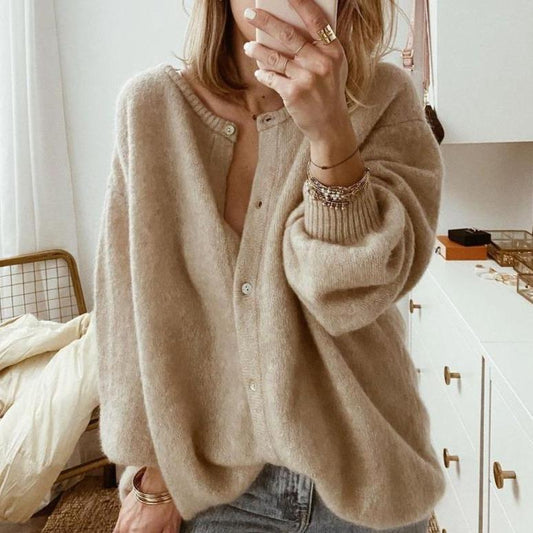 Women's Oversized Knit Cardigan with Button Front