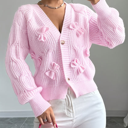 Women's Cable Knit Cardigan with Bow