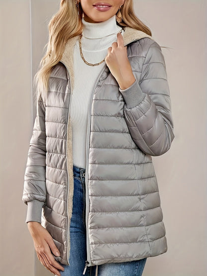 Women's Quilted Longline Coat with Full Zip