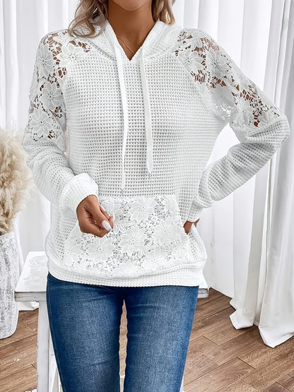 Women's Floral-Trimmed Hooded Top with Pocket