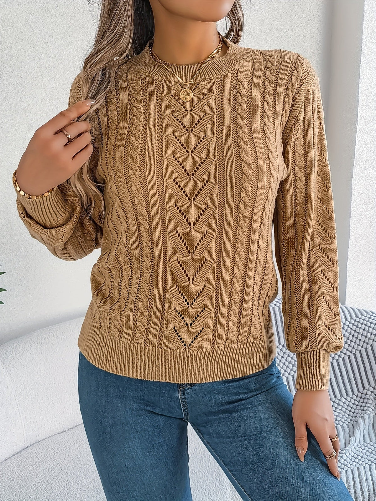 Women's Cable-Knit Textured Relaxed Sweater