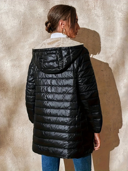 Women's Quilted Longline Coat with Full Zip