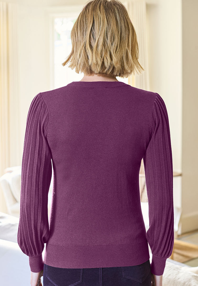 Women's Deep Purple Pleated Balloon Sleeve Jumper