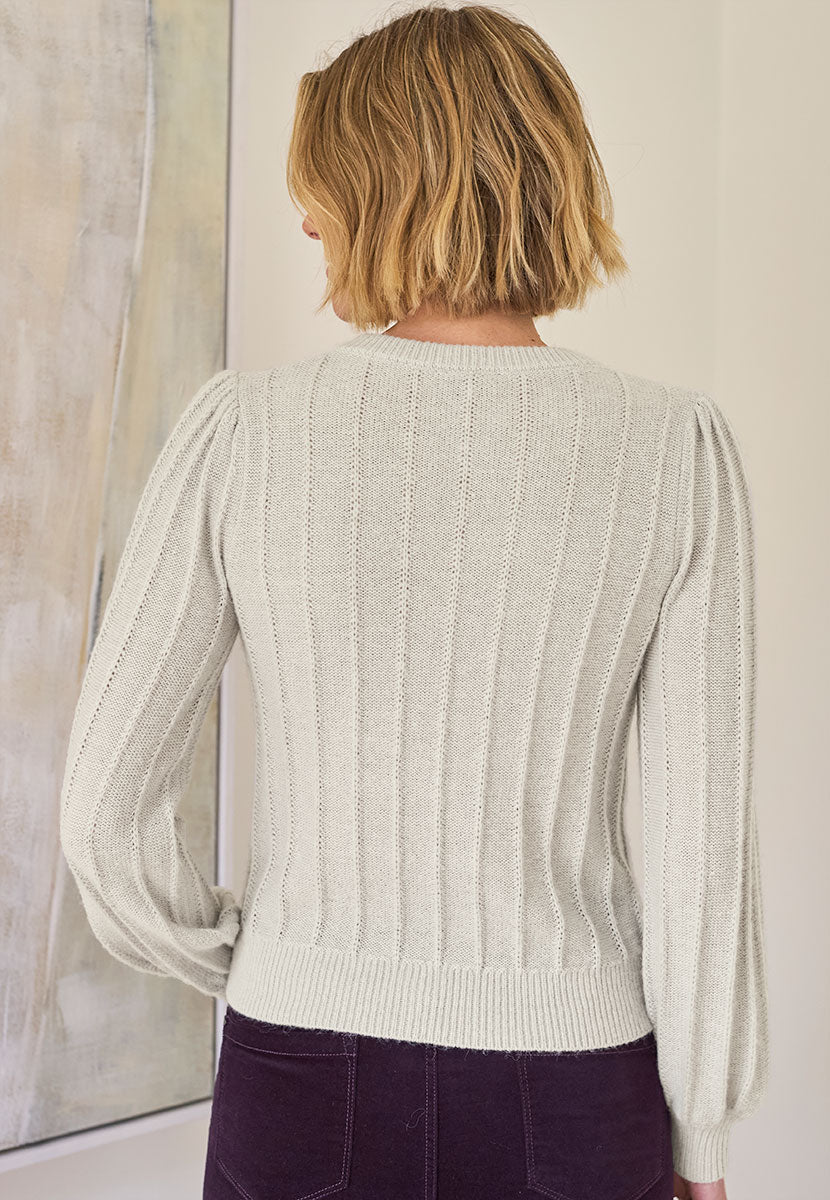 Women's Silver Grey Rib Cardigan for Casual