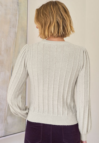 Women's Silver Grey Rib Cardigan for Casual
