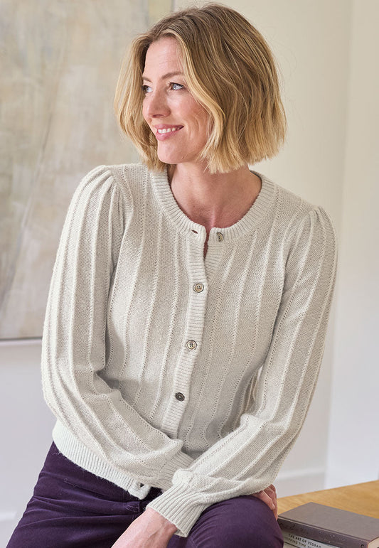 Women's Silver Grey Rib Cardigan for Casual