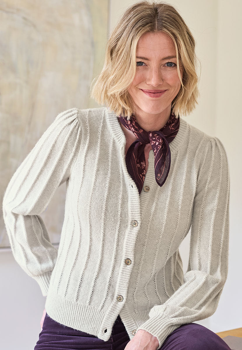 Women's Silver Grey Rib Cardigan for Casual