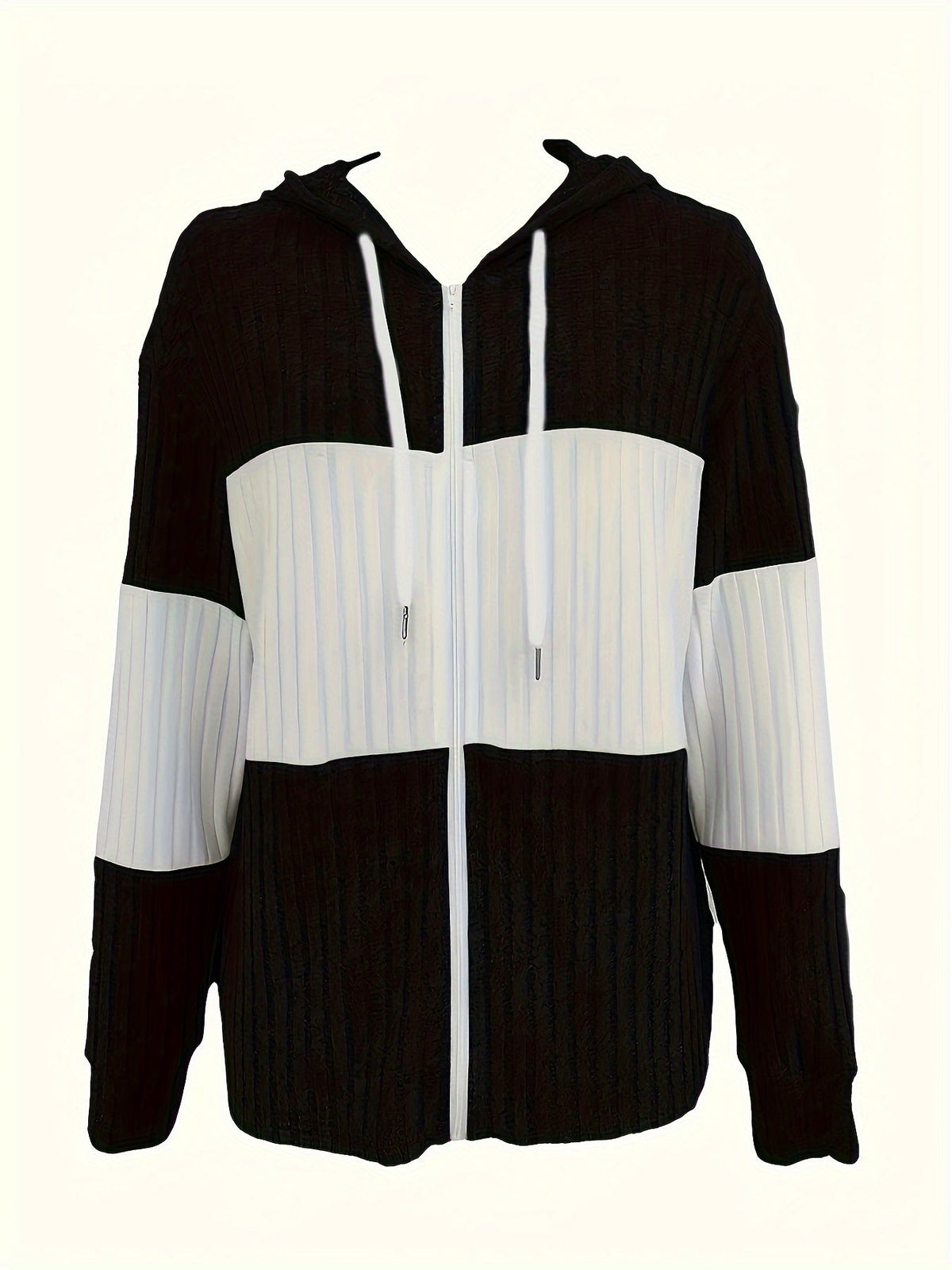 Women's Ribbed Colour-Block Zip-Up Hoodie