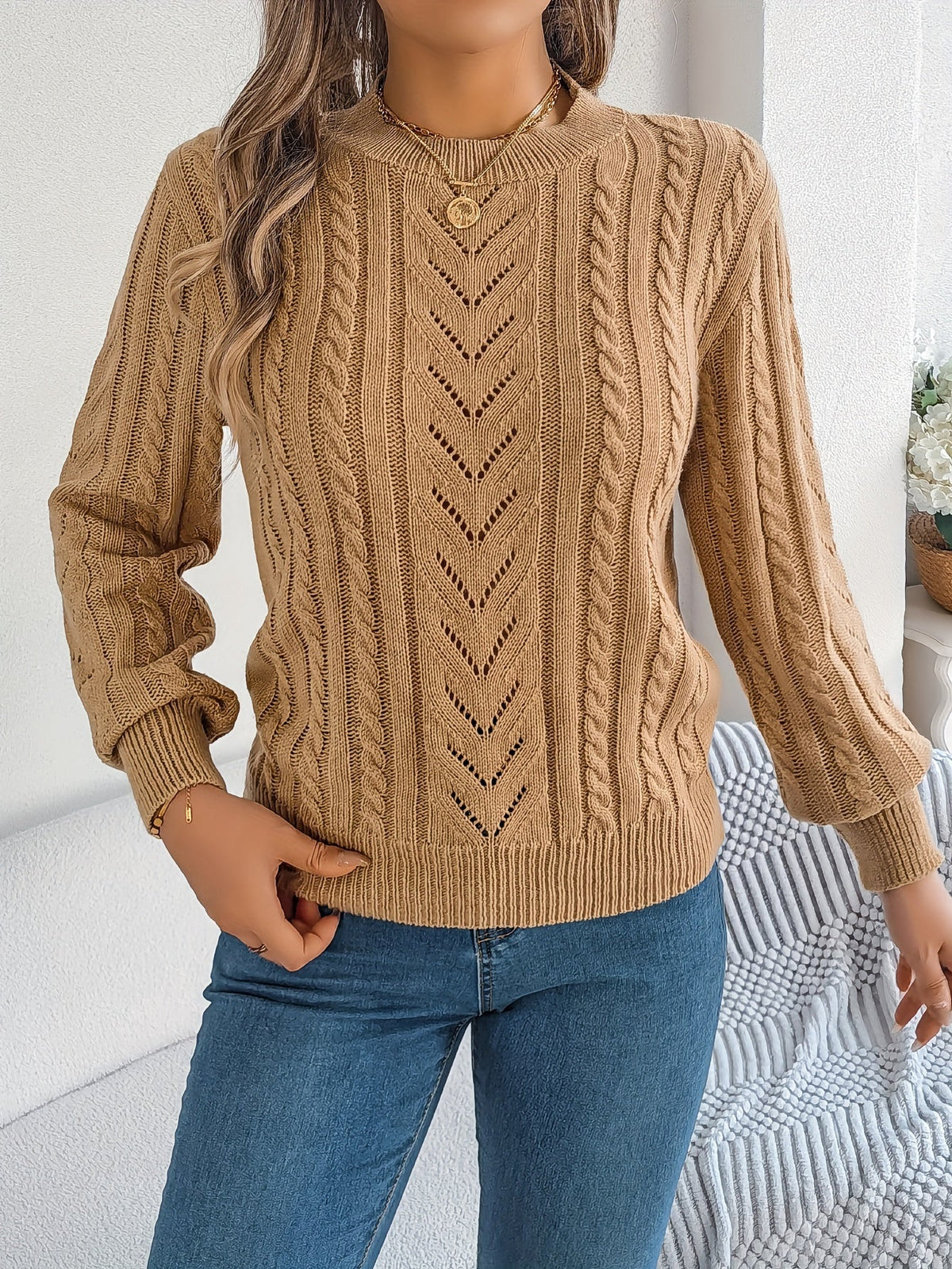 Women's Cable-Knit Textured Relaxed Sweater