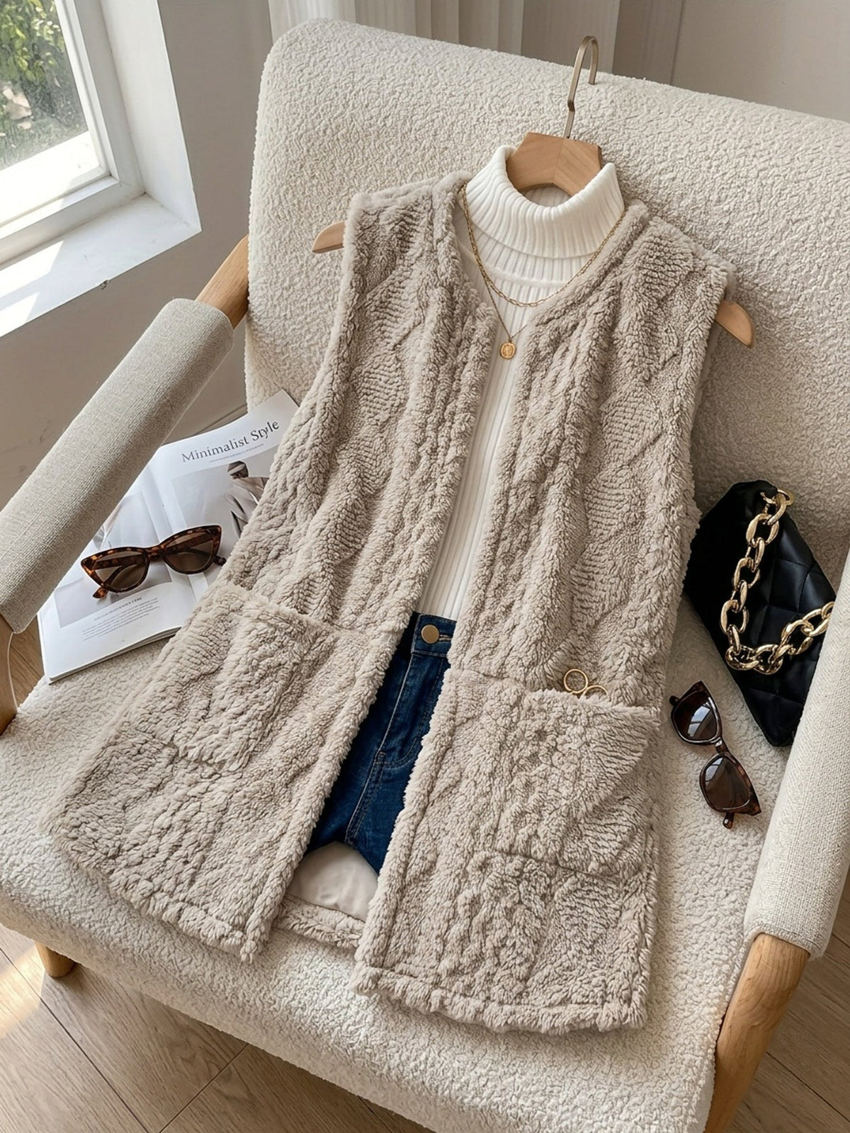 Women's Textured Sleeveless Vest for Winter Layering