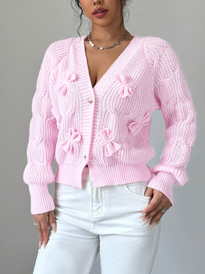 Women's Cable Knit Cardigan with Bow