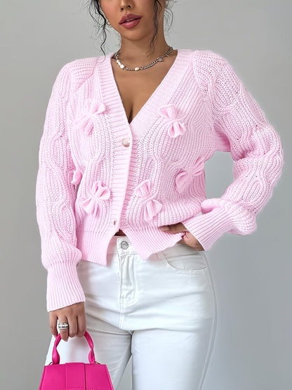 Women's Cable Knit Cardigan with Bow