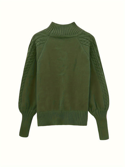 Women's Relaxed Cable-Texture Half-Collar Jumper