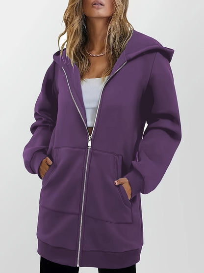 Women's Longline Hooded Fleece Jacket - Brushed Interior