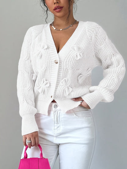 Women's Cable Knit Cardigan with Bow