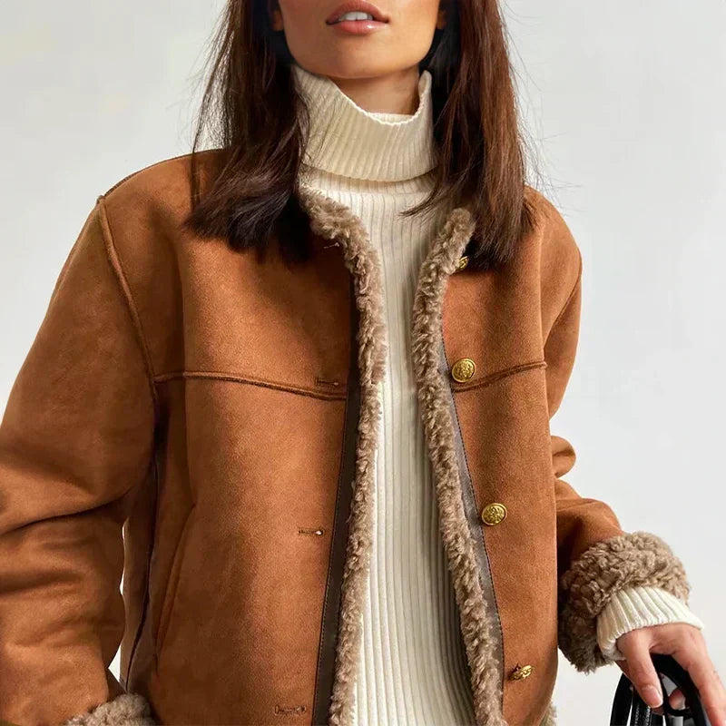 Women's Faux Shearling Jacket for Winter Walks