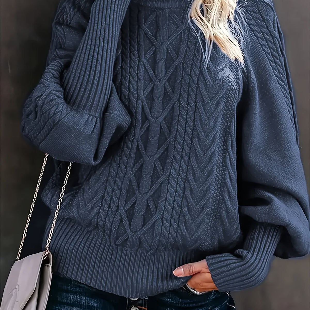Women's Relaxed Cable-Texture Half-Collar Jumper