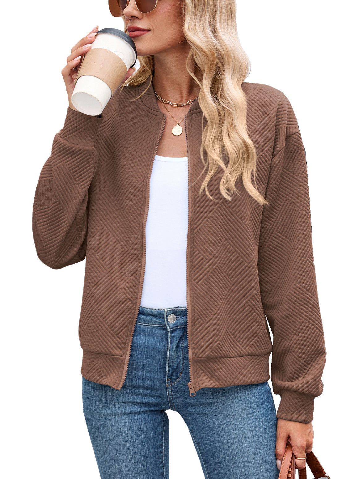 Women's Textured Bomber Jacket for Autumn