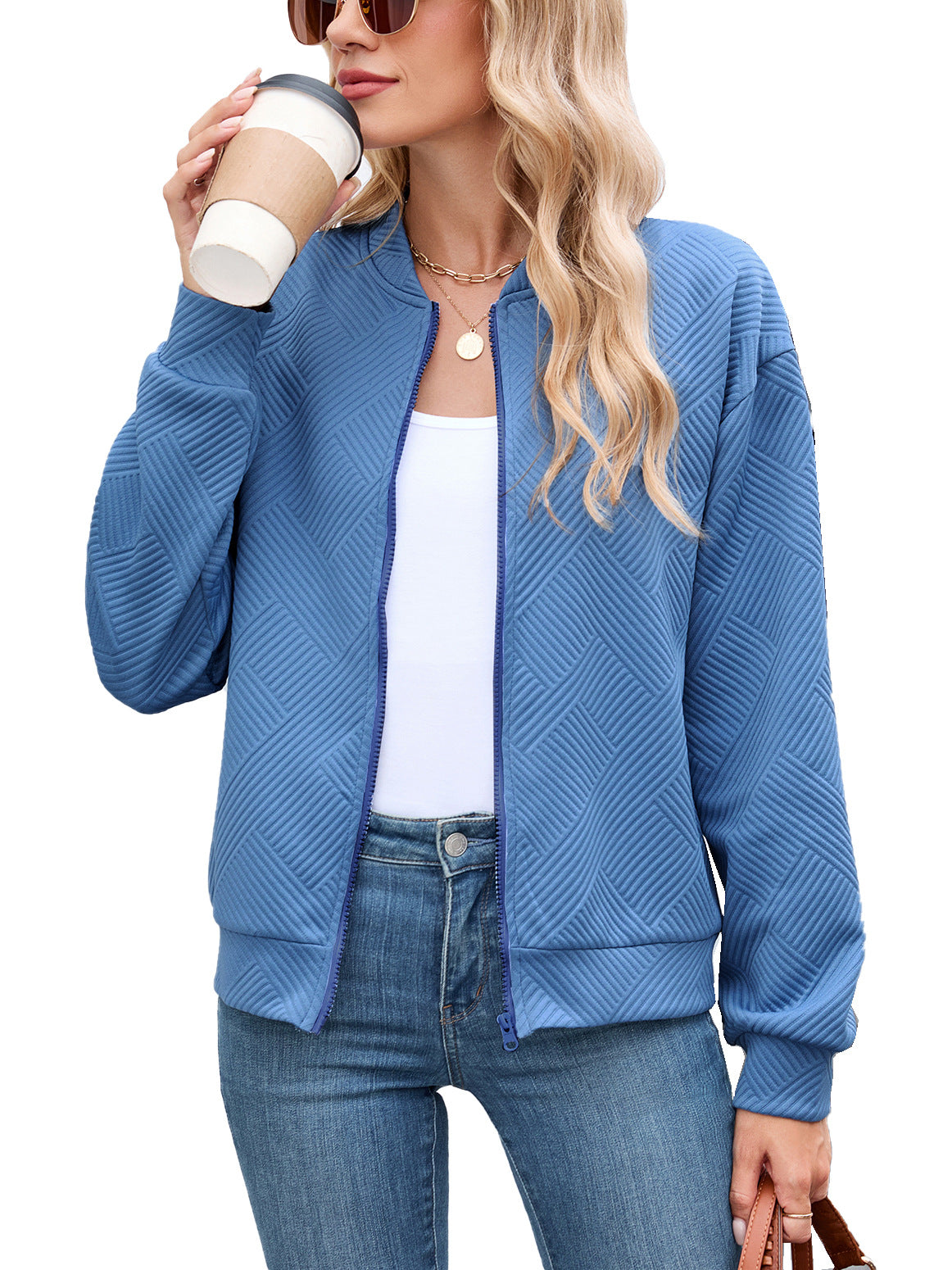 Women's Textured Bomber Jacket for Autumn