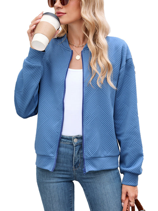 Women's Textured Bomber Jacket for Autumn