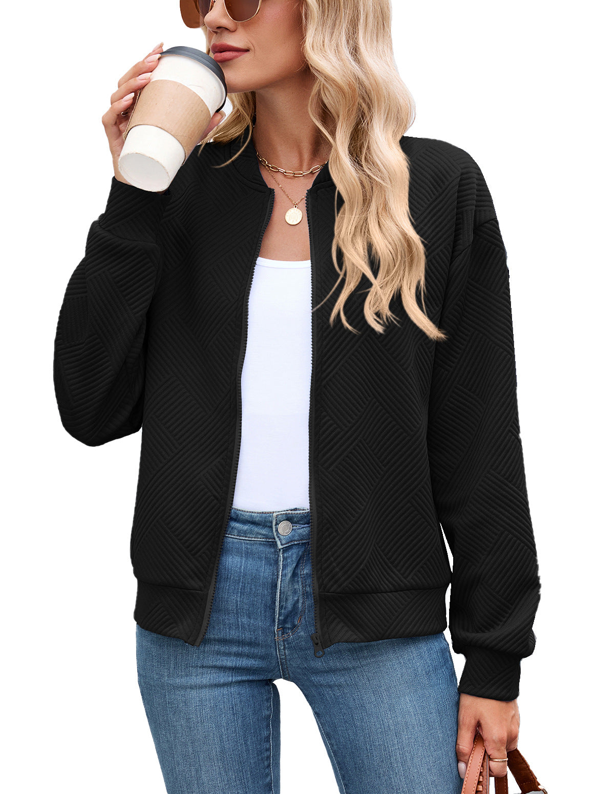 Women's Textured Bomber Jacket for Autumn