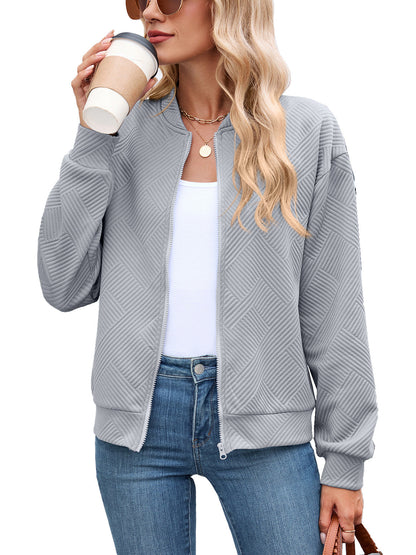 Women's Textured Bomber Jacket for Autumn