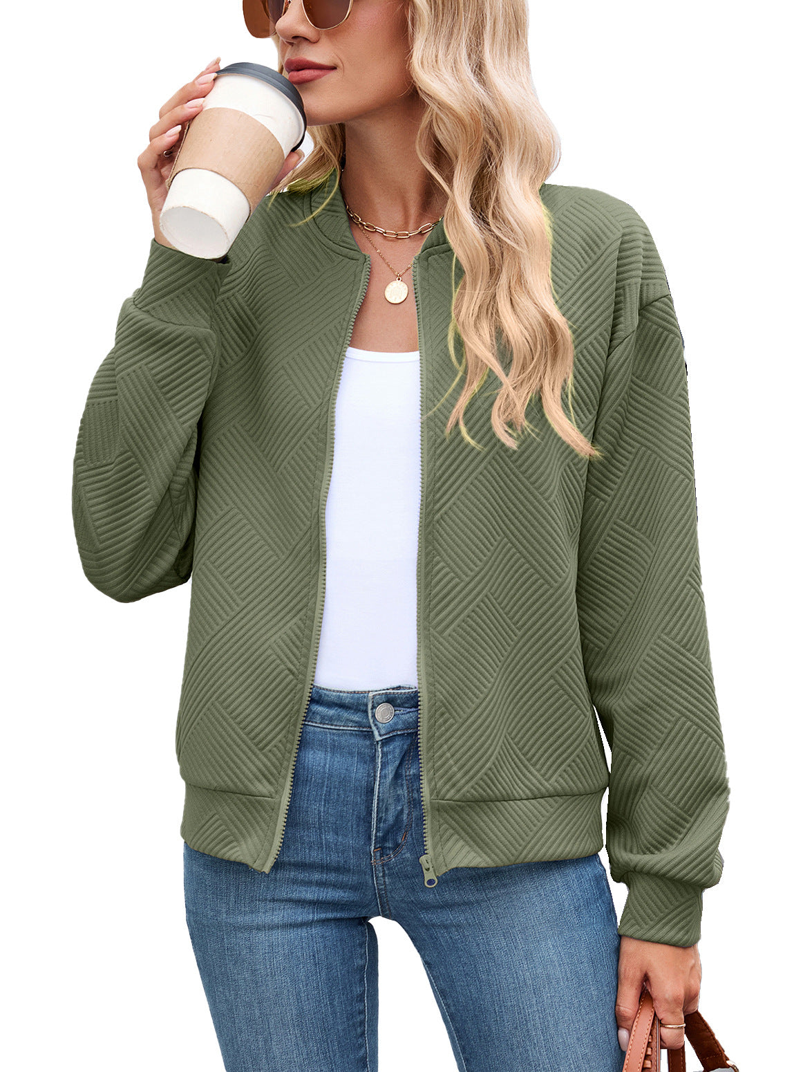 Women's Textured Bomber Jacket for Autumn