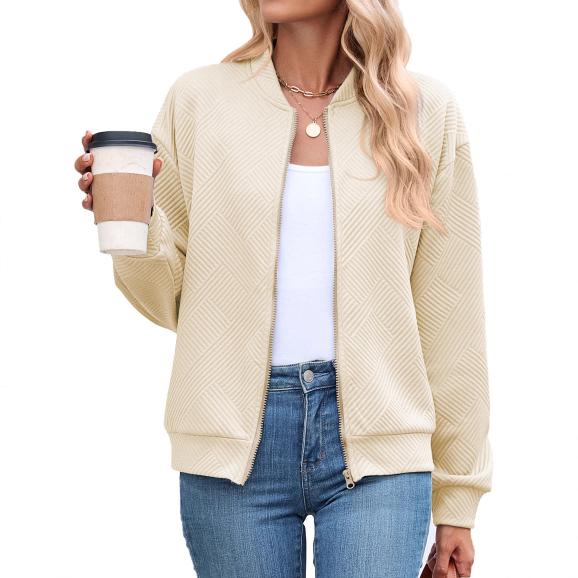 Women's Textured Bomber Jacket for Autumn