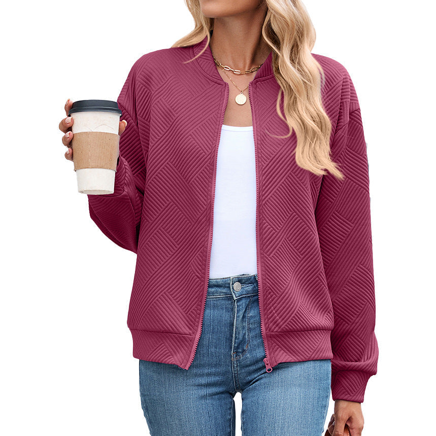 Women's Textured Bomber Jacket for Autumn