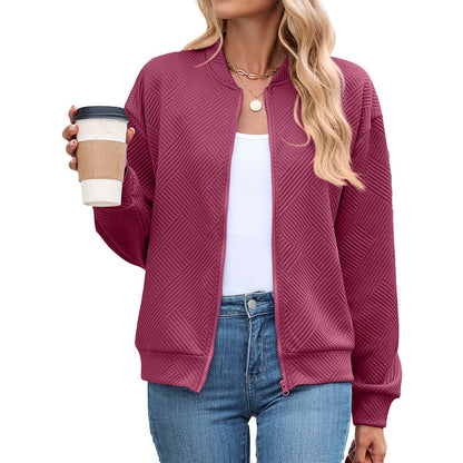 Women's Textured Bomber Jacket for Autumn