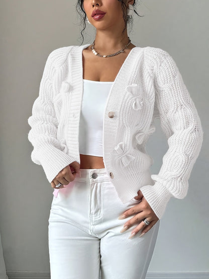 Women's Cable Knit Cardigan with Bow