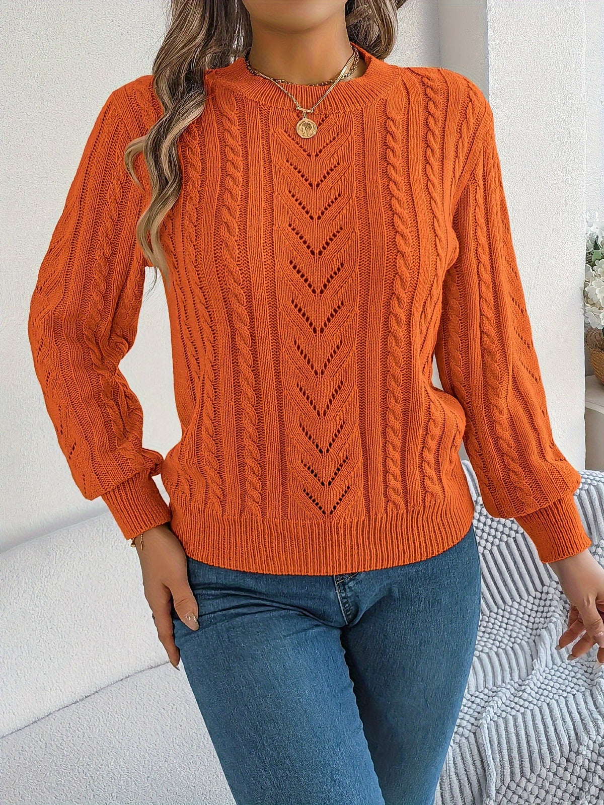 Women's Cable-Knit Textured Relaxed Sweater