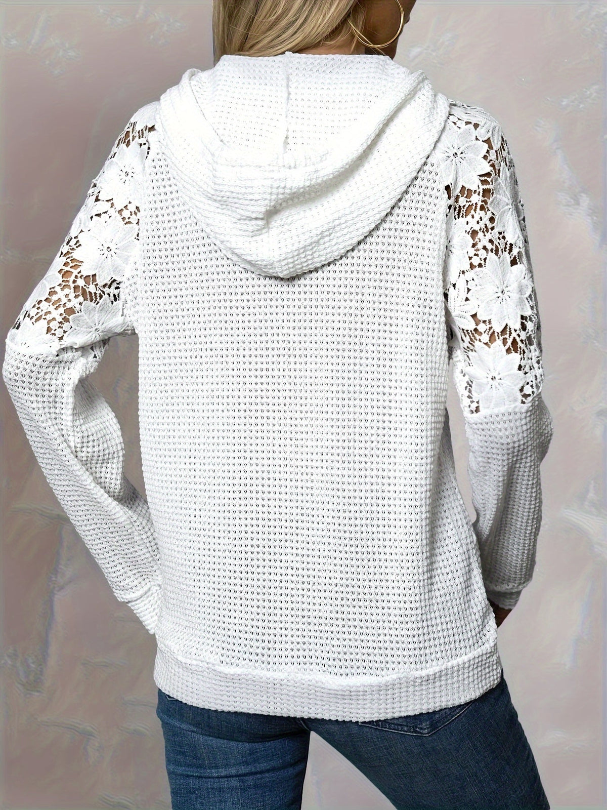 Women's Floral-Trimmed Hooded Top with Pocket