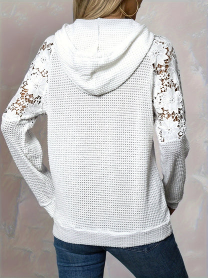 Women's Floral-Trimmed Hooded Top with Pocket