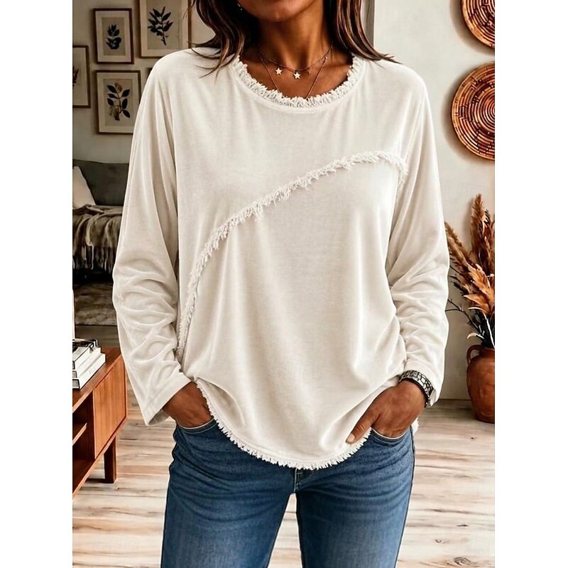 Women's Relaxed Fringe-Trim Crew Neck Tunic