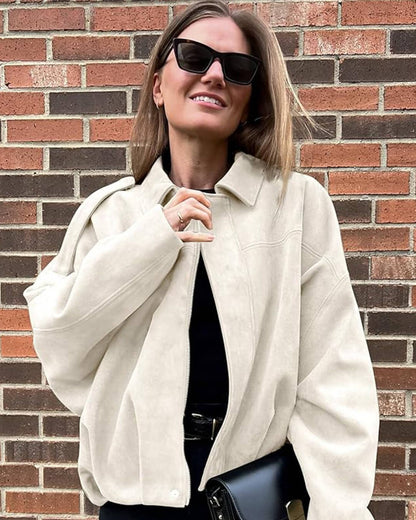 Women's Faux Suede Bomber Jacket for Fall