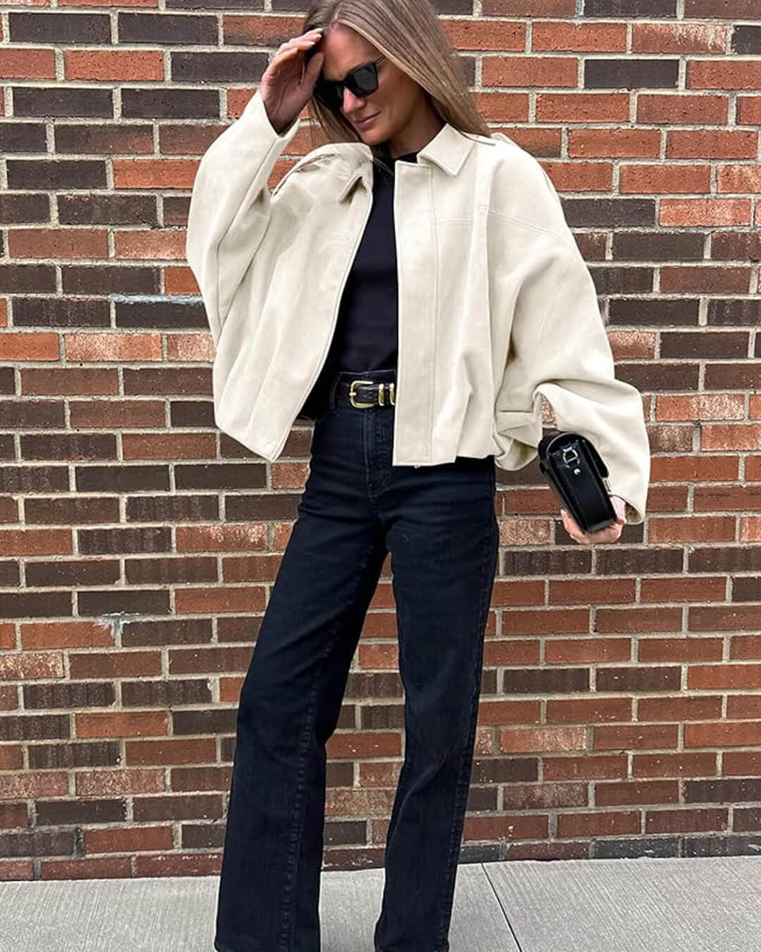 Women's Faux Suede Bomber Jacket for Fall