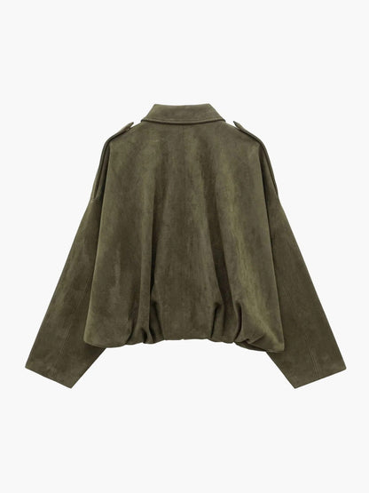 Women's Faux Suede Bomber Jacket for Fall