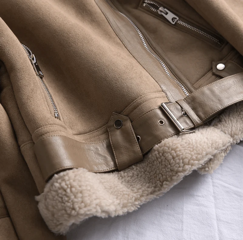 Women's Faux Suede Aviator Jacket with Sherpa Collar