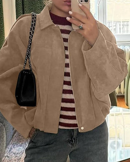 Women's Faux Suede Bomber Jacket for Fall