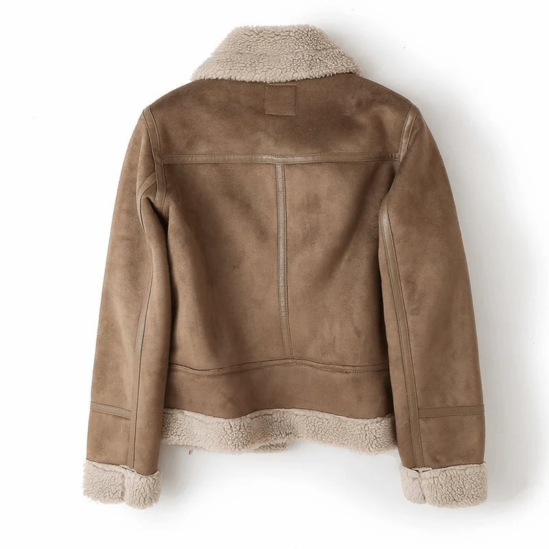 Women's Faux Suede Aviator Jacket with Sherpa Collar