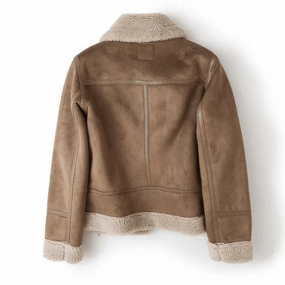 Women's Faux Suede Aviator Jacket with Sherpa Collar