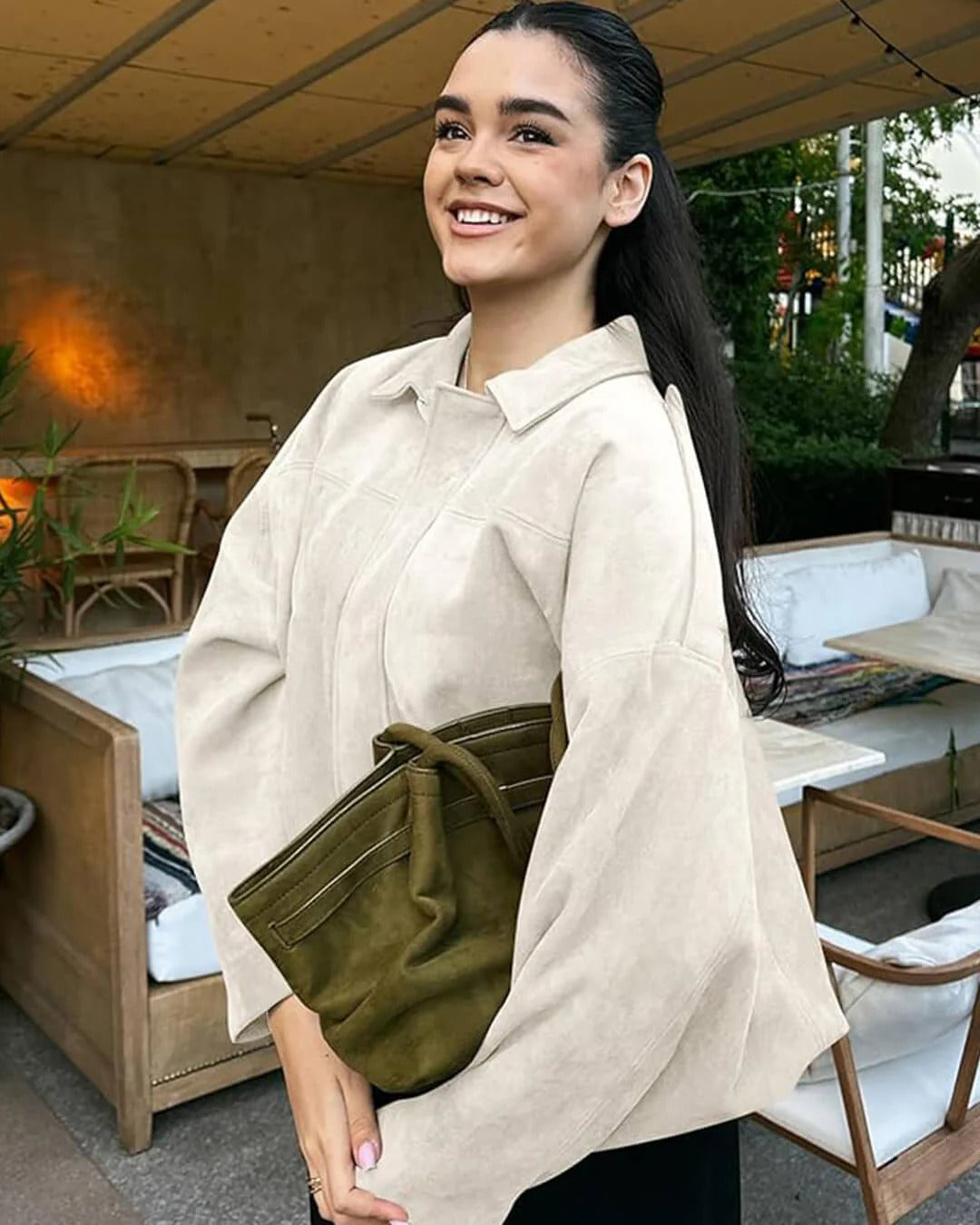Women's Faux Suede Bomber Jacket for Fall