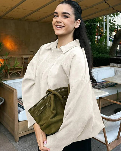 Women's Faux Suede Bomber Jacket for Fall