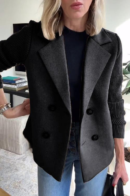 Women's Classic Knit Blazer with Double-Breasted Front