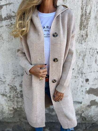 Women's Long Hooded Knit Cardigan for Outdoors